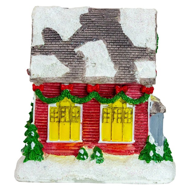 Red Led Lighted Snowy House Christmas Village Decoration