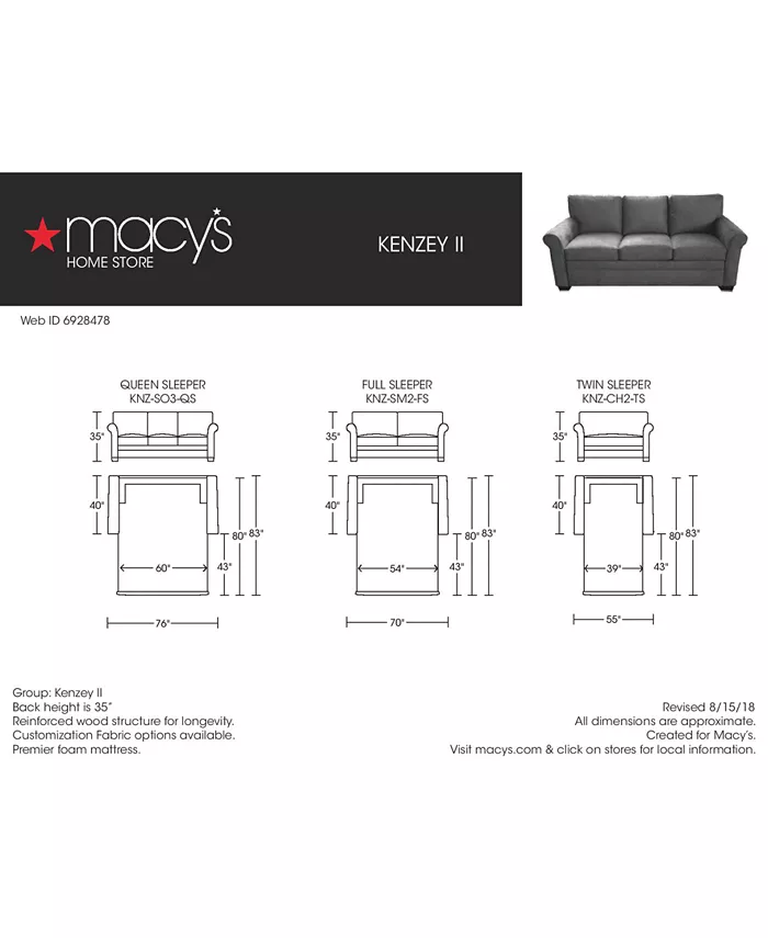 Furniture Kenzey II 76 Fabric Queen Sleeper Sofa Bed