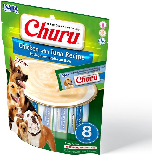 Inaba Churu Chicken with Tuna Recipe Grain-Free Lickable Dog Food Treat， 0.7-oz， pack of 8