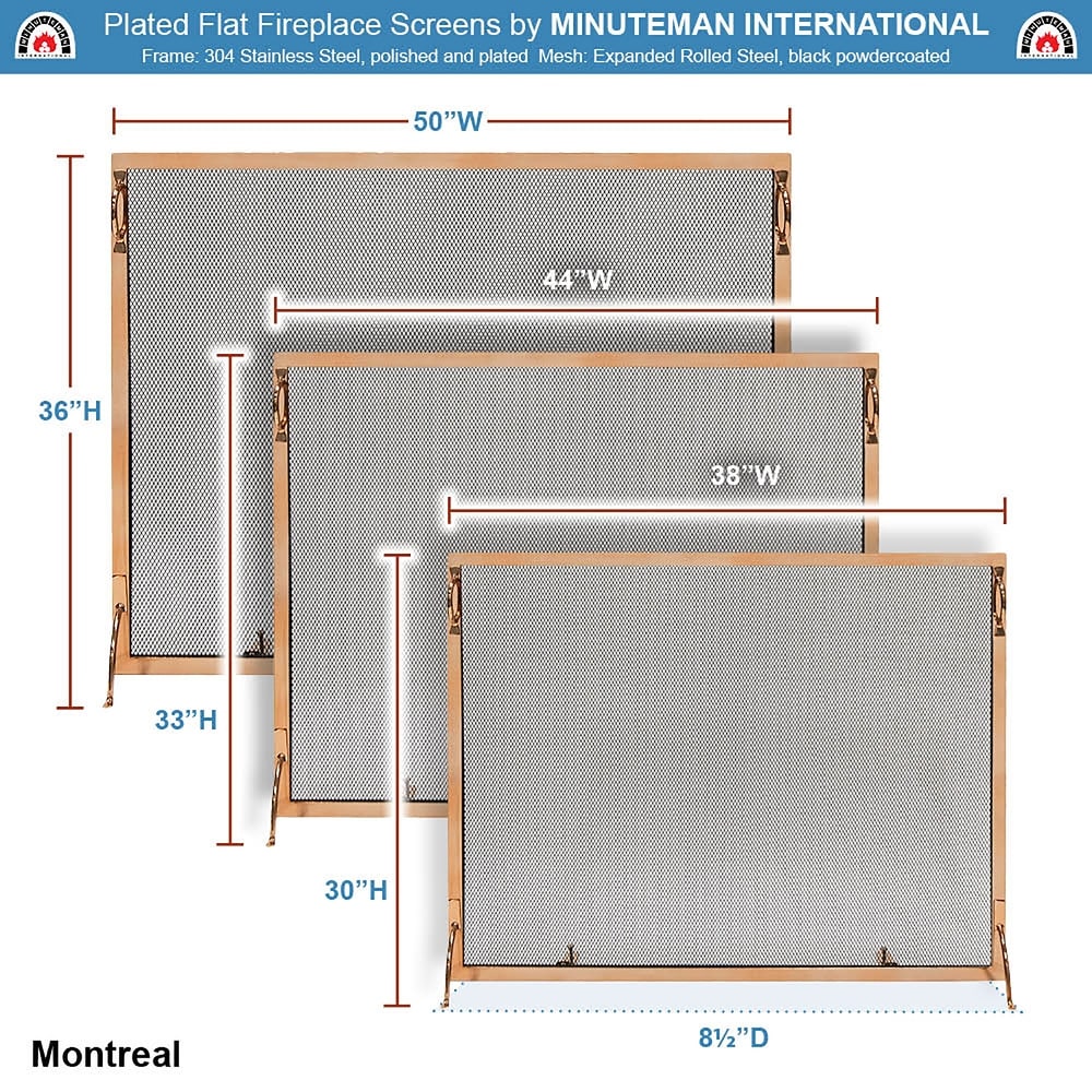 Minuteman International Montreal Modern Flat Fireplace Screen  38 Inch Long  Copper