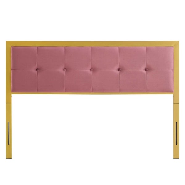 Panama Modern Heather Pink Velvet Button Tufted Upholstered Queen Size Metal Headboard - - 31717182