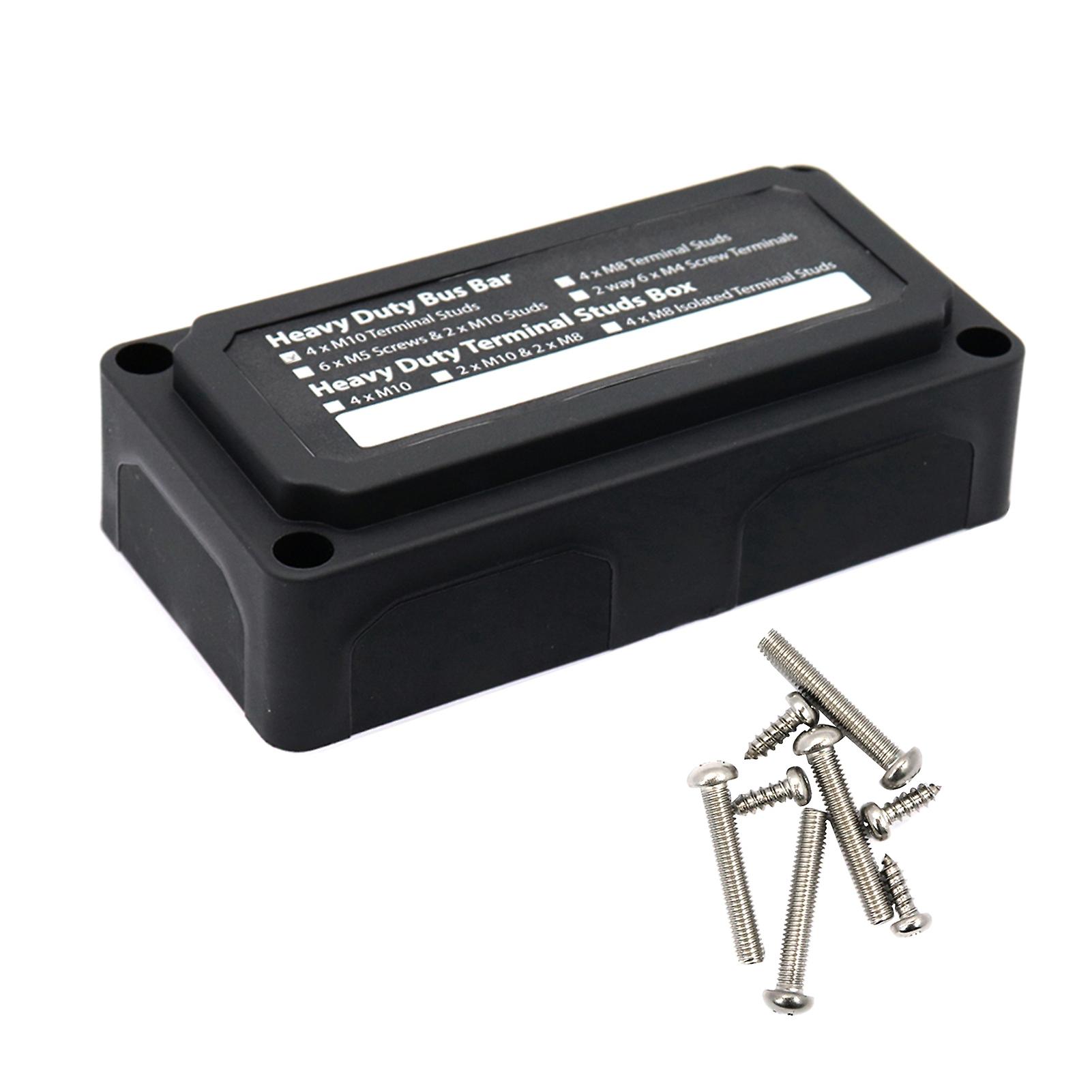 Black Power Distribution Block Heavy Duty Bus Bar Box With 3/8in M10*4 Terminal Studs 48v 300a Post Battery Junction Block For Car Rv Truck Marine Boa