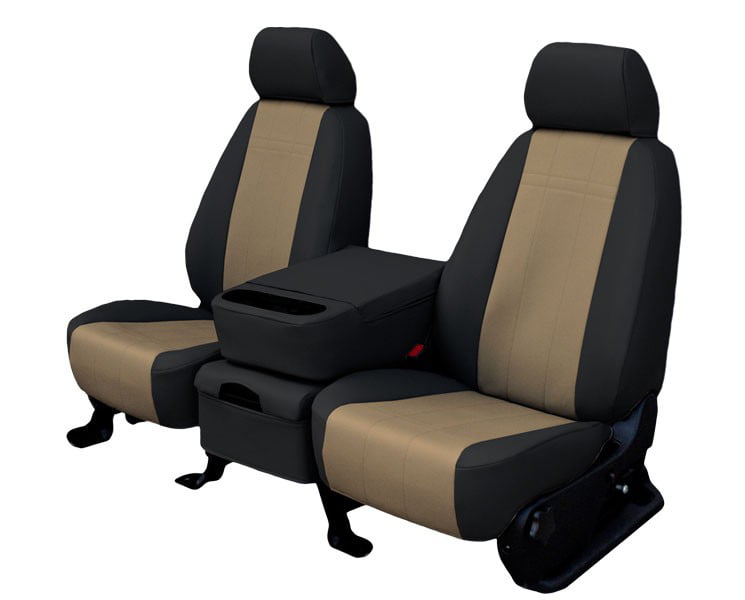 CalTrend Front Faux Leather Seat Covers for 2000-2002 Ford Excursion - FD194-06LB Beige Insert with Black Trim