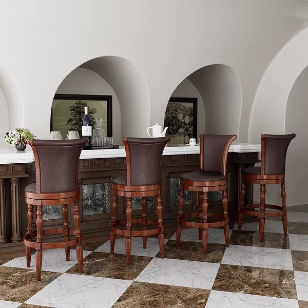 Solid Wood Swivel Bar Stool Carved Hardwood Rotatable Pub Height Stools