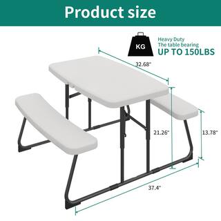 DEXTRUS 21.26'' H White Folding Outdoor Picnic Table with Weather Resistant Resin Tabletop and Stable Steel Frame HDLPT0003187AV