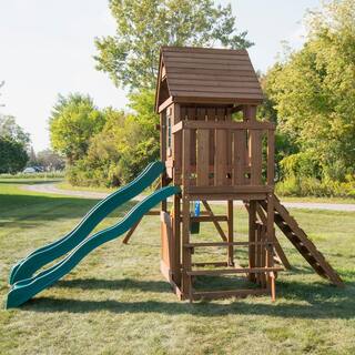 Swing-N-Slide Playsets KnightsBridge Deluxe Complete Wooden Outdoor Playset with Slides Swings and Backyard Swing Set Accessories WS 8353