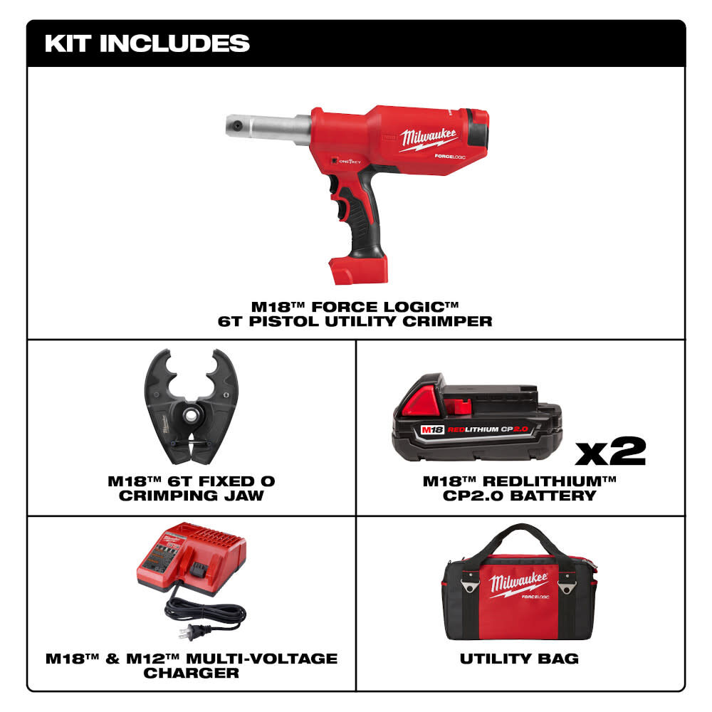 Milwaukee M18 FORCE LOGIC 6T Pistol Utility Crimper with O-D3 Jaw 2977-22O from Milwaukee