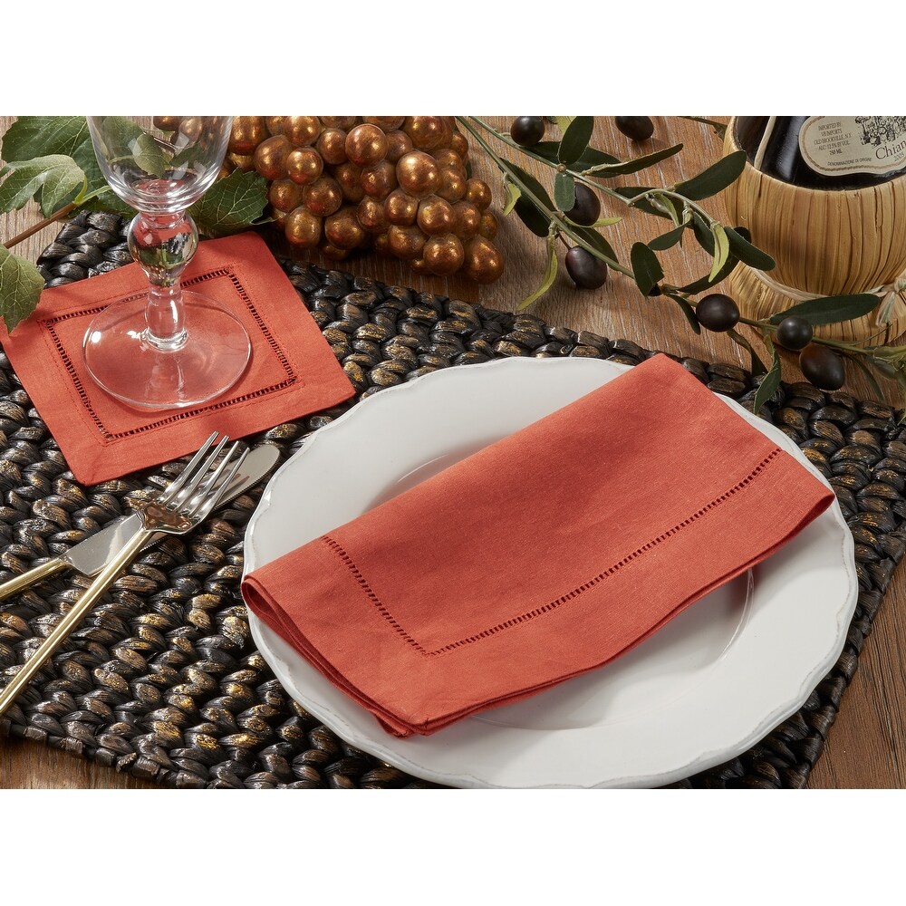 Hemstitched Linen Blend Cocktail Napkins (Set of 12)