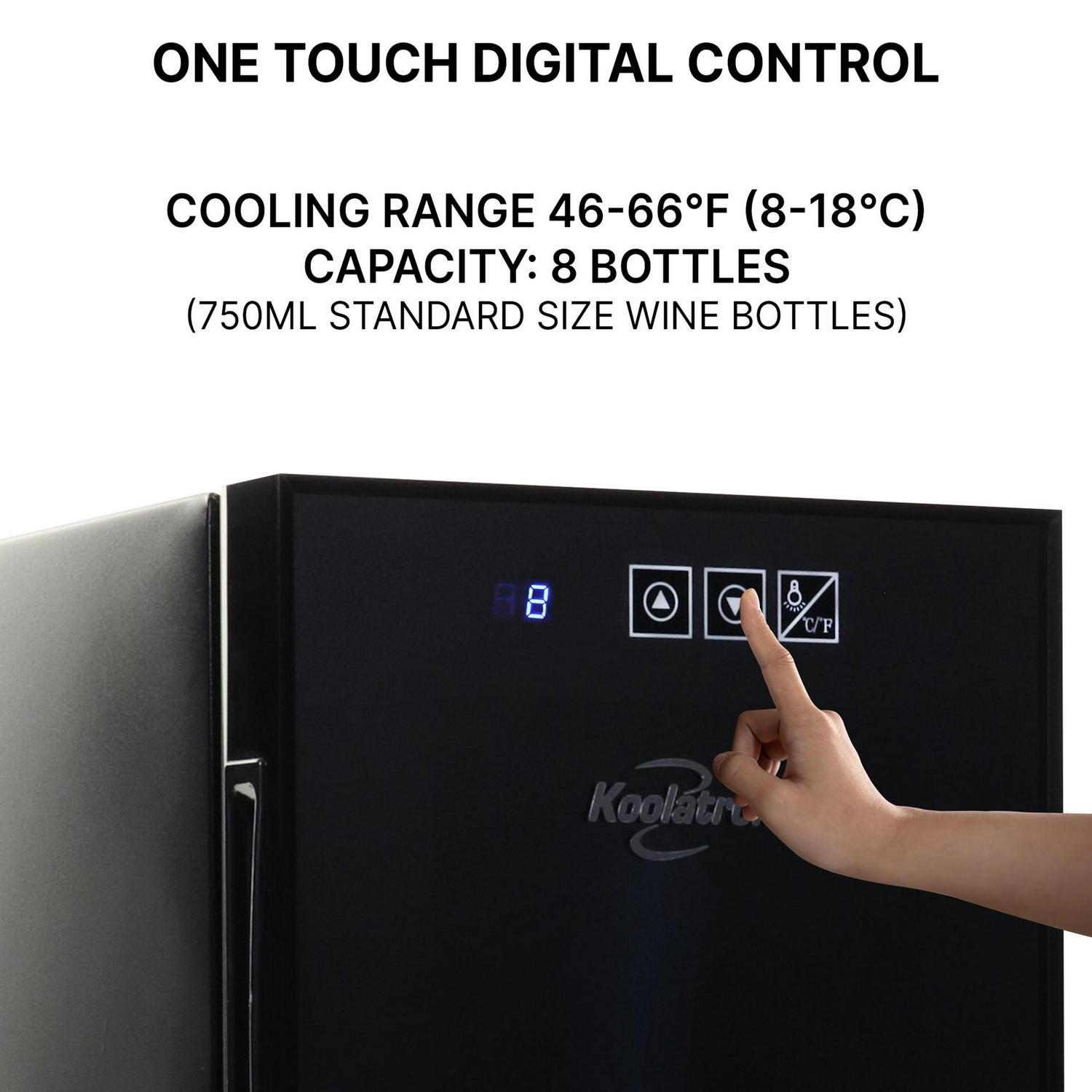 Koolatron Series 8 Bottle Wine Cooler， Black， Thermoelectric Wine Fridge， 0.8 cu. ft. (23L)， Freestanding Wine Cellar， Red， White and Sparkling Wine Storage for Small Kitchen， Apartment， Condo， RV