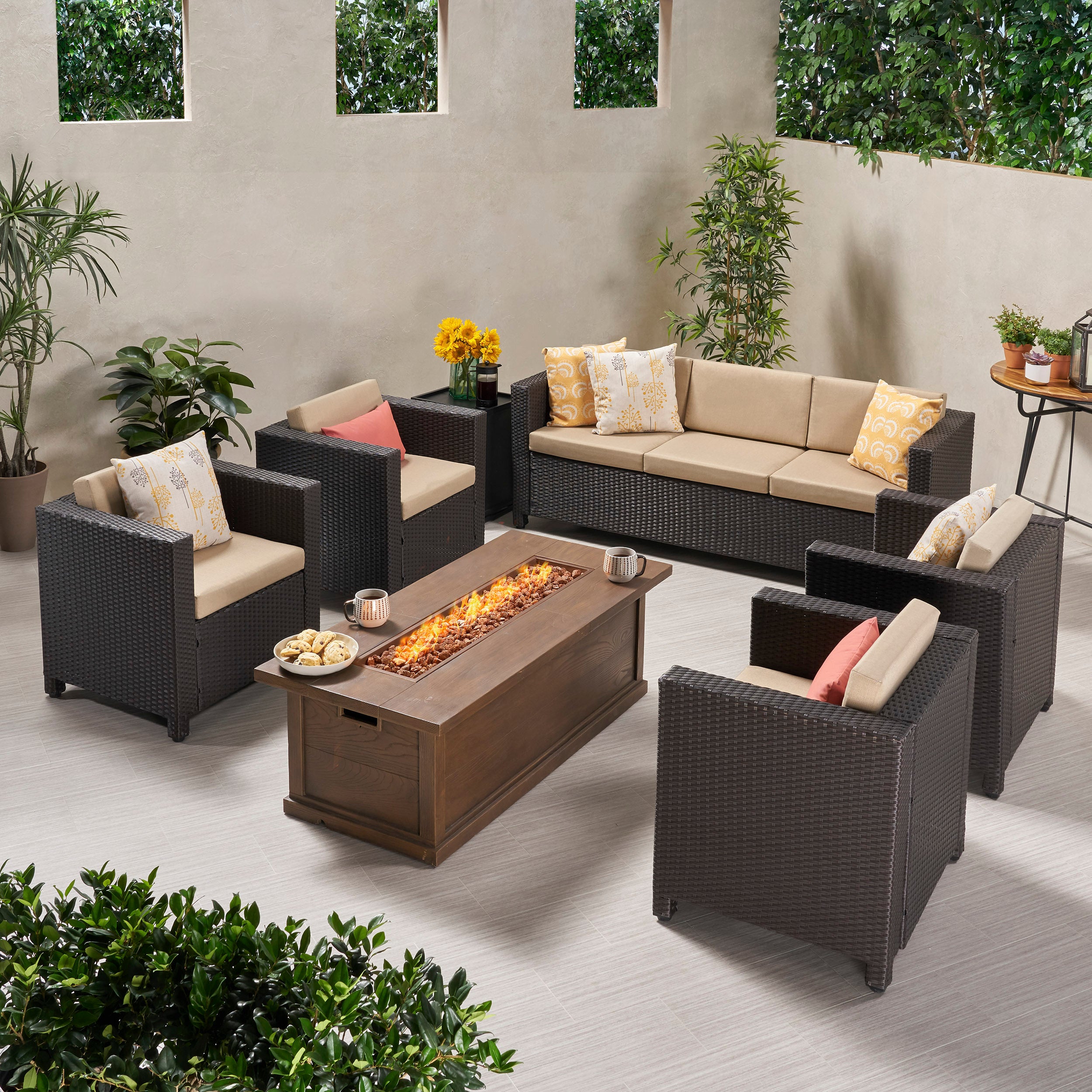 Venice 7-Seater Outdoor Fire Pit Sofa Set