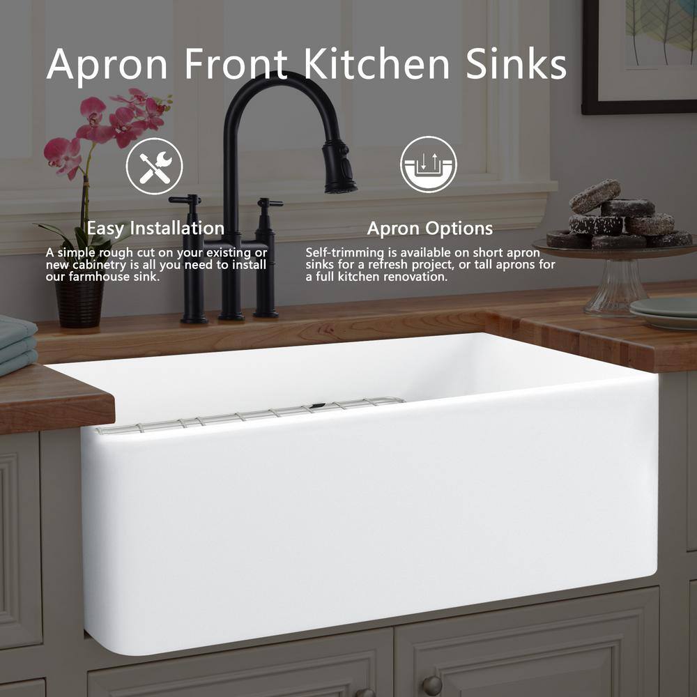 Interbath White Fireclay 30 in. Single Bowl Farmhouse Apron Kitchen Sink ITBDL302010