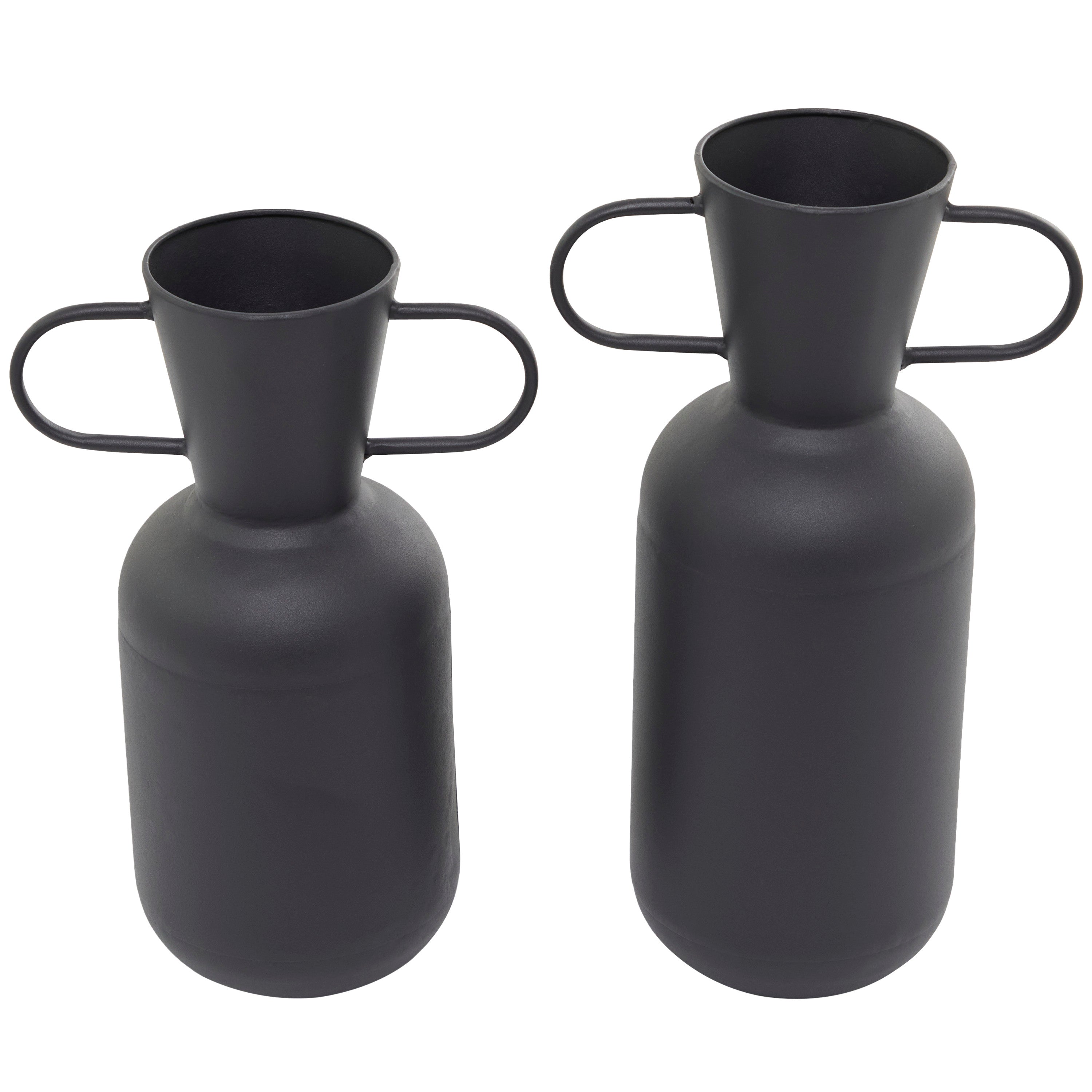 DecMode 17, 15H Black Metal Vase with Handles, Set of 2