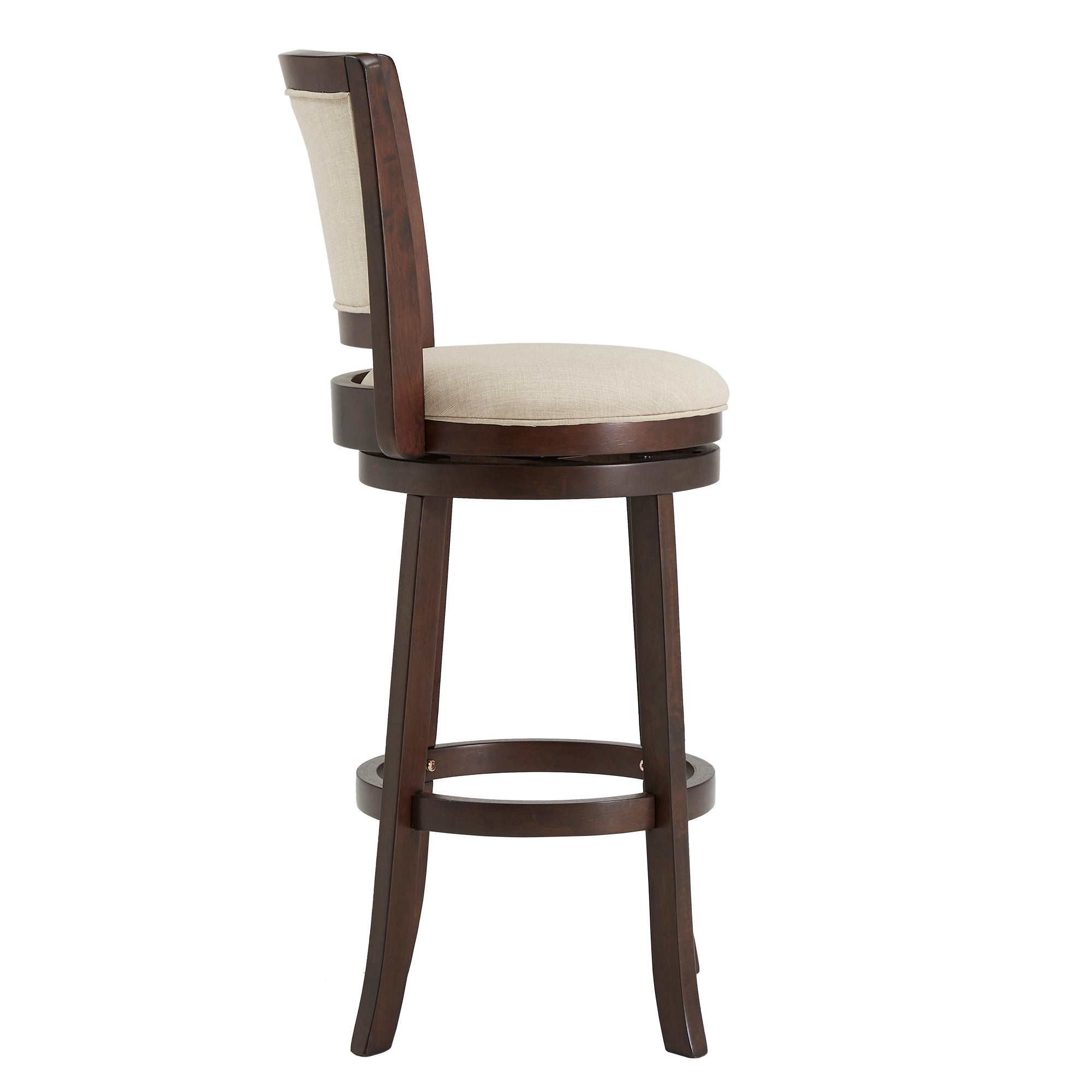 Weston Home Haas Wood Swivel Bar Height Stool, Dark Cherry/Beige Linen