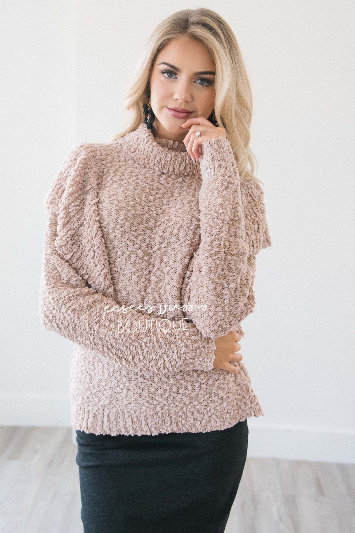 Turtle Neck Ruffle Shoulder Sweater