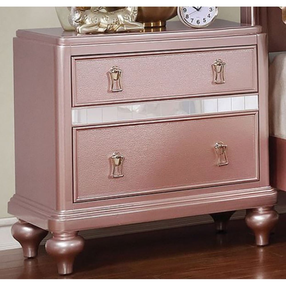 2 Drawers Wooden Nightstand with Mirror Trim - - 34438625