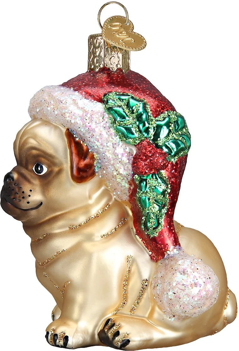 Old World Christmas Holly Hat Pug Glass Tree Ornament