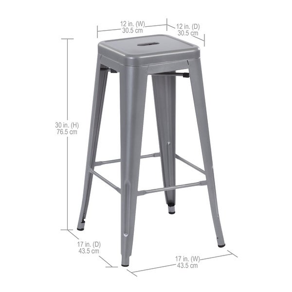 30Inch Metal Barstool， Set of 4， Silver Color， Backless， Seat Height 30 Inch，