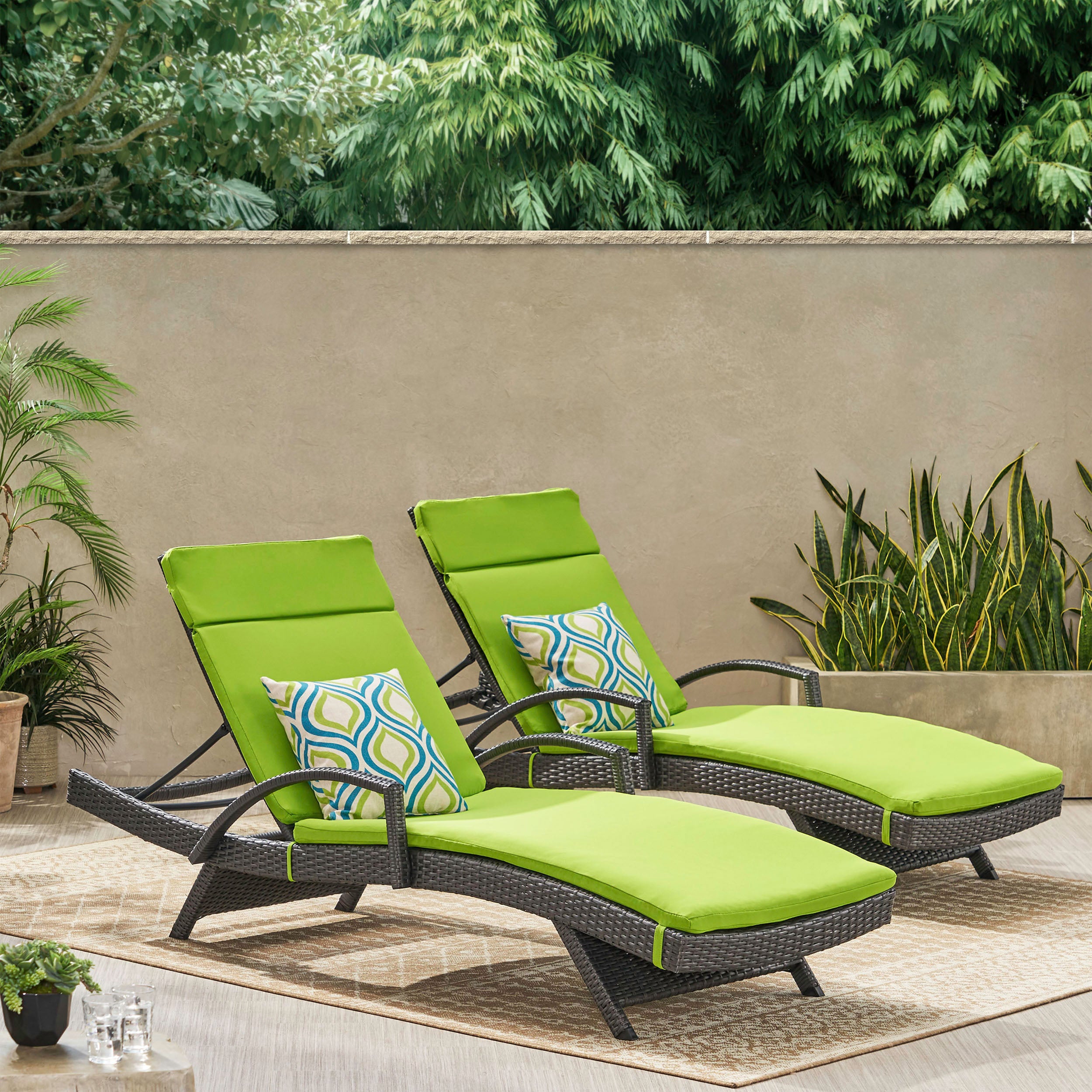 Soleil Outdoor Wicker Chaise Lounges w/ Water Resistant Cushions (Set of 2)