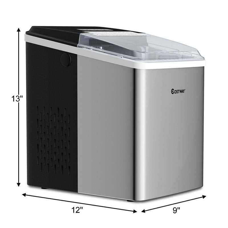 26LBS/24H Portable Ice Maker Countertop, Auto-Clean Stainless Steel Ice Machine