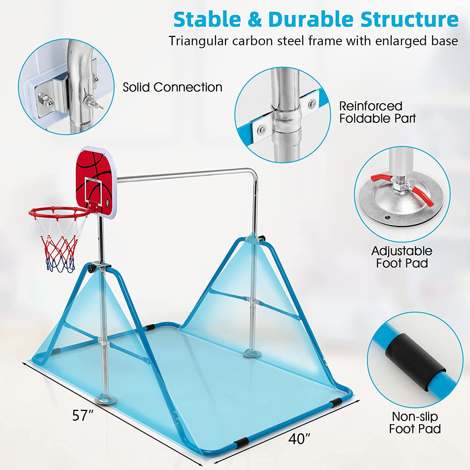 Best 2023 Sturdy Foldable Gymnastics Training Bar W/ Basketball Hoop