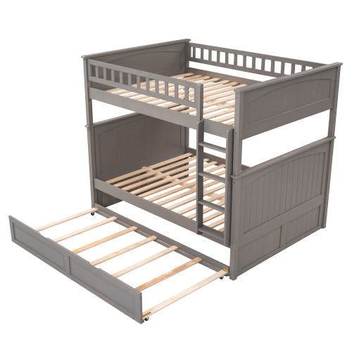 Churanty Full Over Full Bunk Bed with Twin Size Trundle, for Kids and Teens, Brushed Gray