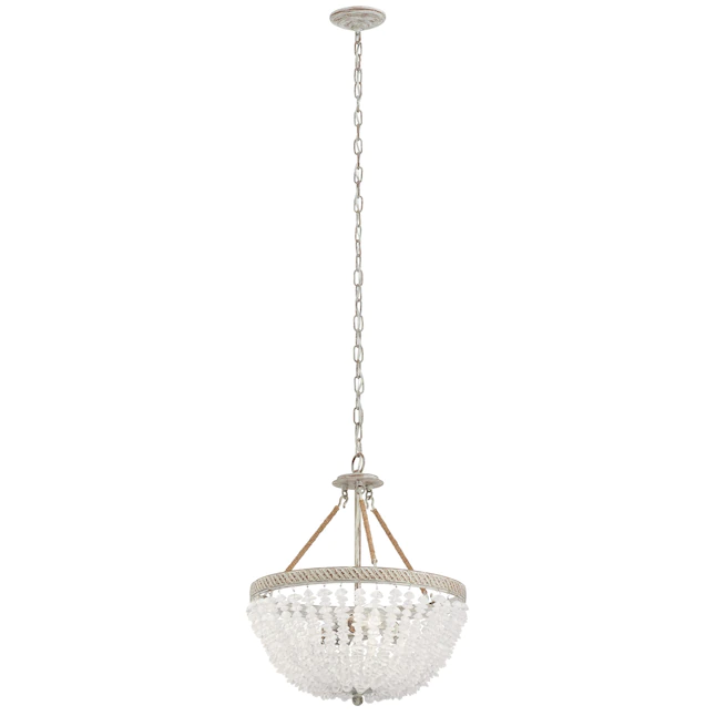 Kichler 82289 Kona Cay 3-Light Distressed Antique White Coastal Frosted Glass Bowl Pendant Light