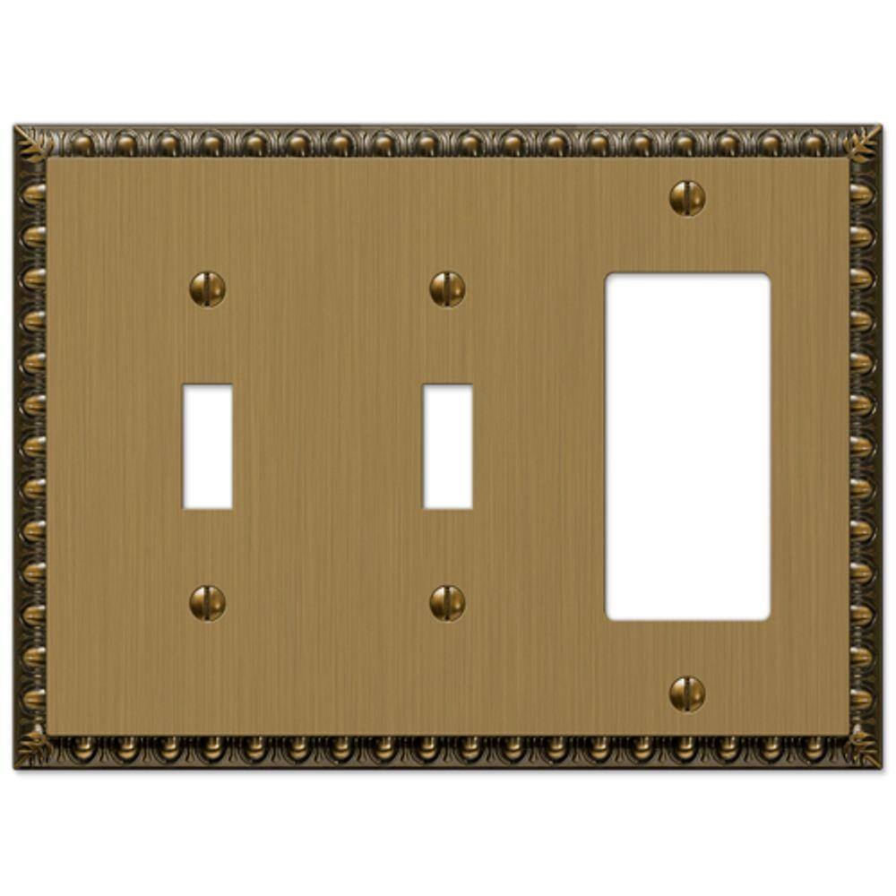 AMERELLE Antiquity 3 Gang 2-Toggle and 1-Rocker Metal Wall Plate - Brushed Brass 90TTRBB