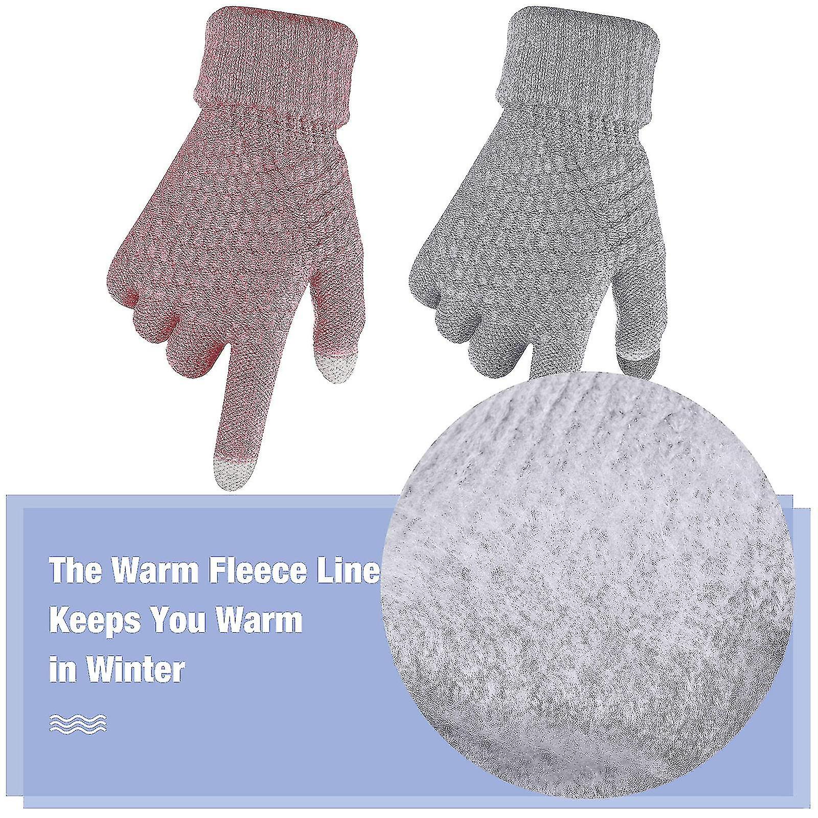 2 Pairs Of Winter Touch Screen Gloves Warm Wool Lining Knitted Gloves With Elastic Cuffs