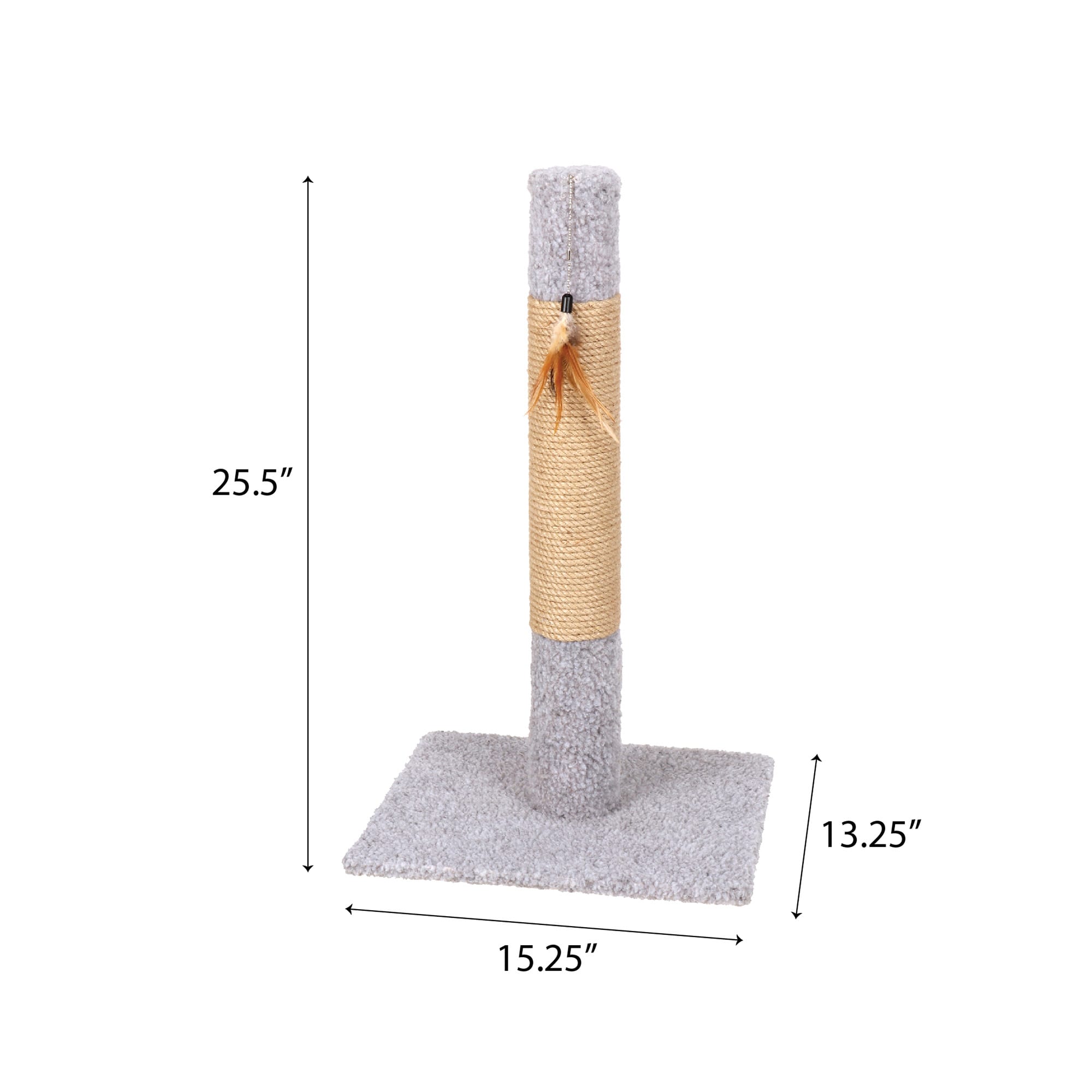 EveryYay Essentials Scratchin The Surface Grey Post with Toy Cat Scratcher， 15.25 L X 13.25 W X 25.5 H