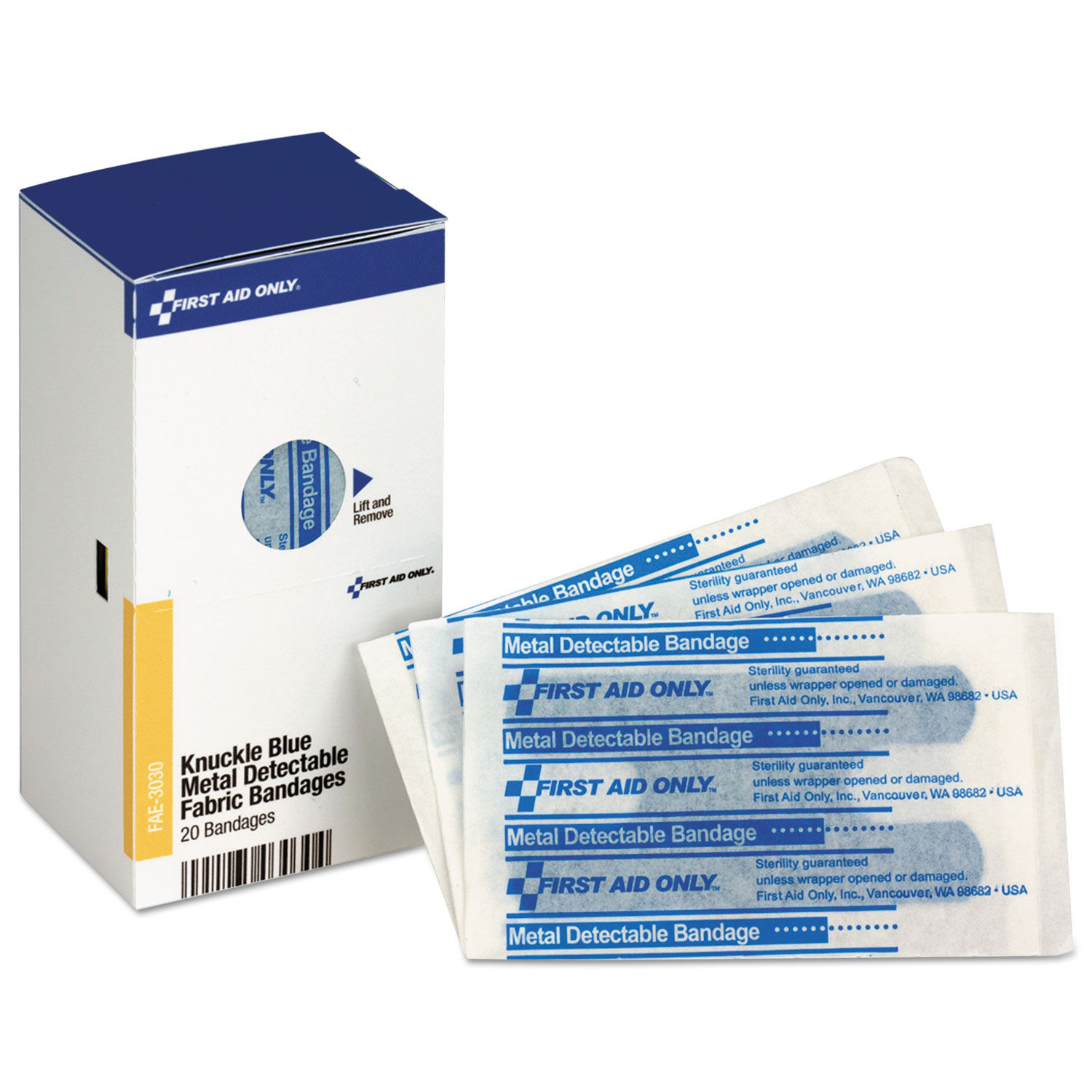 SmartCompliance Blue Metal Detectable Bandages by First Aid Onlyandtrade; FAOFAE3030