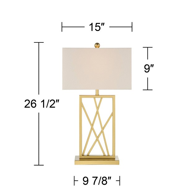 Tall Square Modern Glam Luxe Table Lamp Gold Finish Metal Single White Shade Living Room Bedroom Bedside Nightstand House