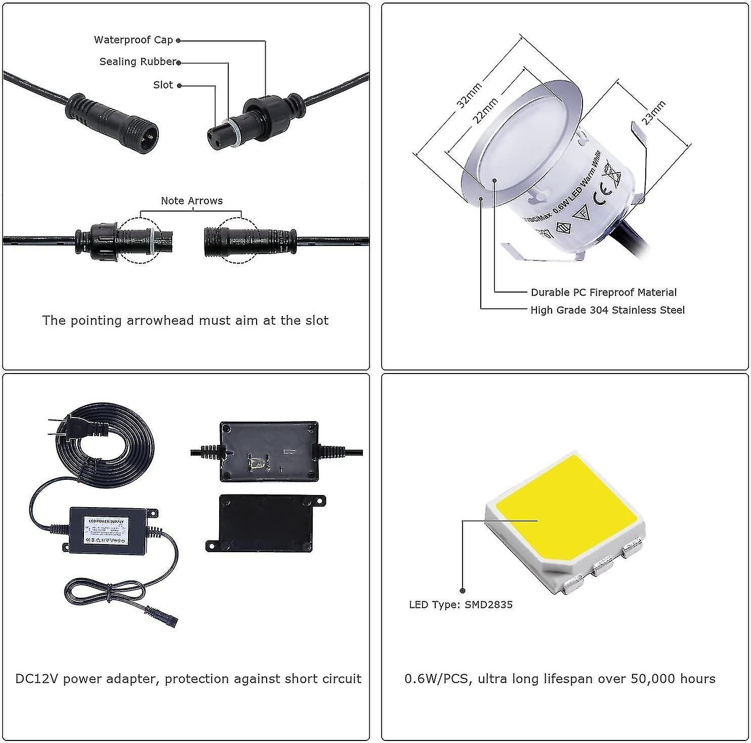 Led Deck Lights Kit 12v Low Voltage Waterproof Ip67 Warm White Recessed Deck Lighting In Ground Ligh