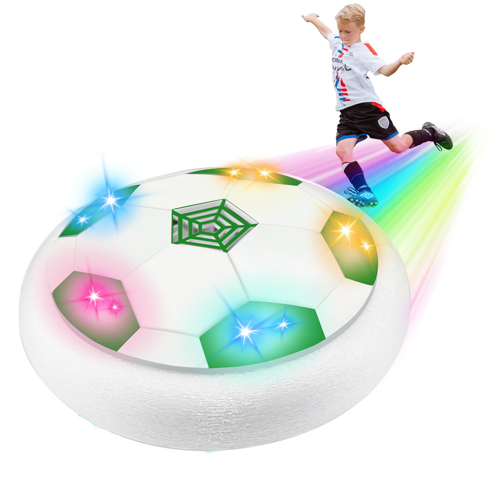 Kid Hover Soccer Ball， 7 Inches Air Floating Football Toys for Boys 3-6 Years Old， LED Light and Soft Foam Bumper Outside Toys for Kids 3 4 5 6 7