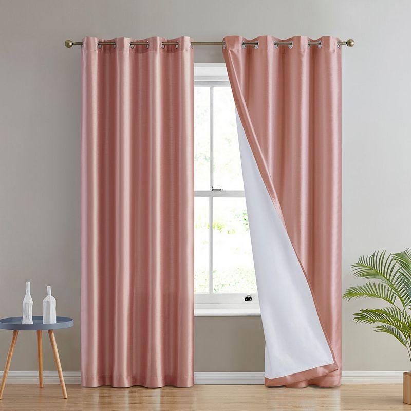 THD Duncan Faux Silk Semi Sheer Light Filtering Microfiber Lined Grommet Lightweight Window Curtains Drapery Bedroom， Dining Room and Living Room， 2 Panels