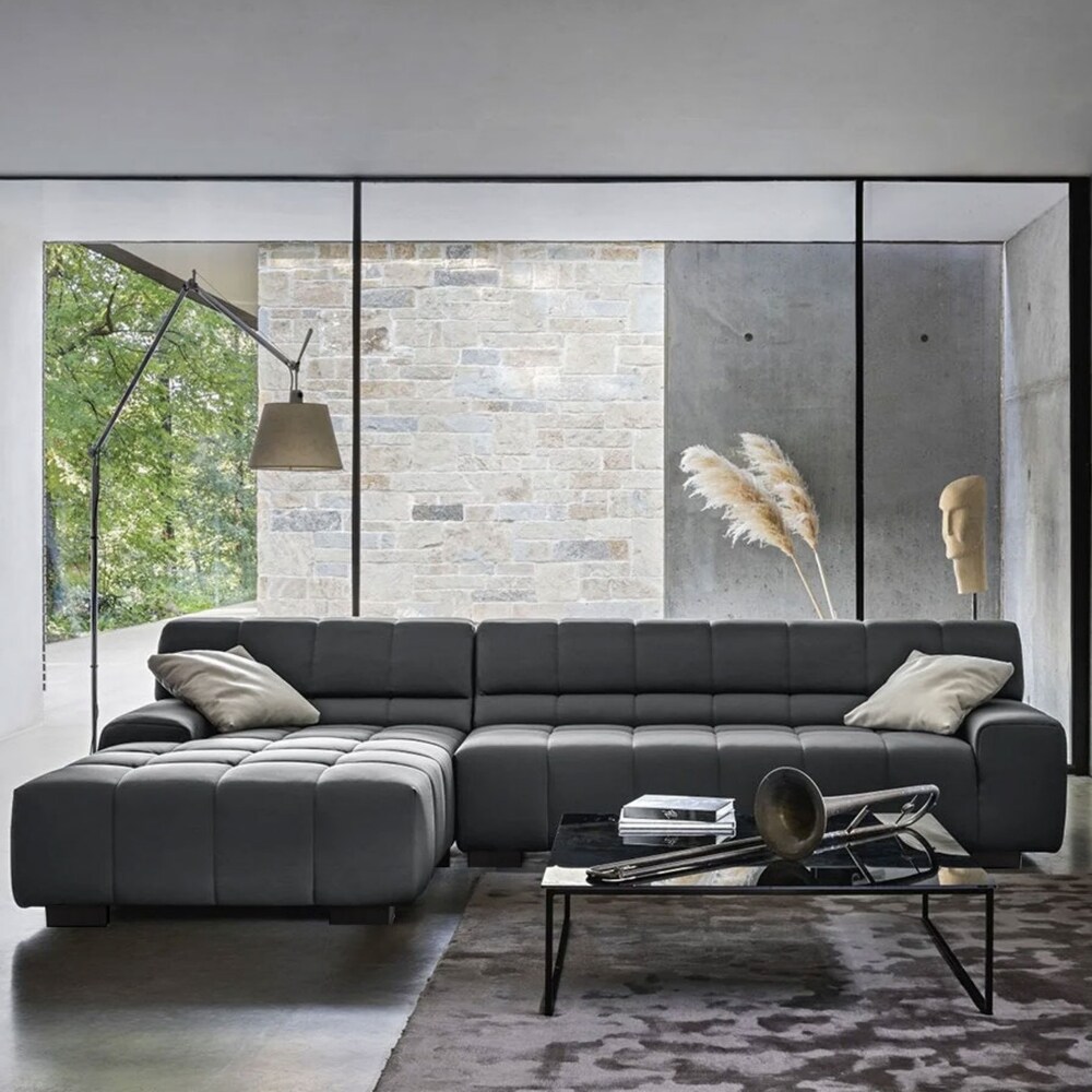 Modern Deep Channel Tufted L Shape Sectional Sofa in Fabric   126\