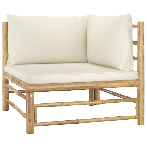 vidaXL 2 Piece Patio Lounge Set with Cream White Cushions Bamboo