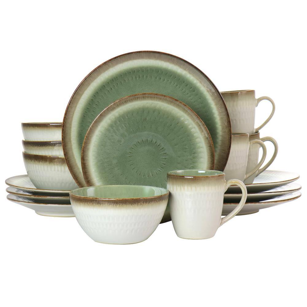 GIBSON elite Moonstruck 16-Piece Green Ceramic Dinnerware Set 985116140M