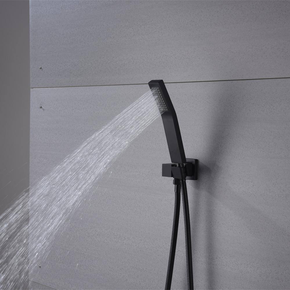 Magic Home 1-Spray Square Hand Shower and Showerhead from Wall Combo Kit with Slide Bar in Black (Valve Included) MH-KST-S310B