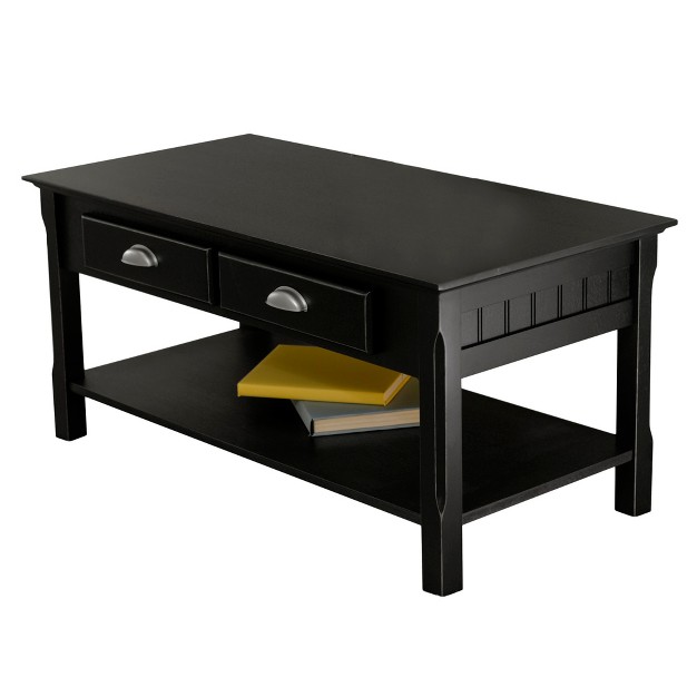 Timer Coffee Table Drawers And Shelf Black Winsome