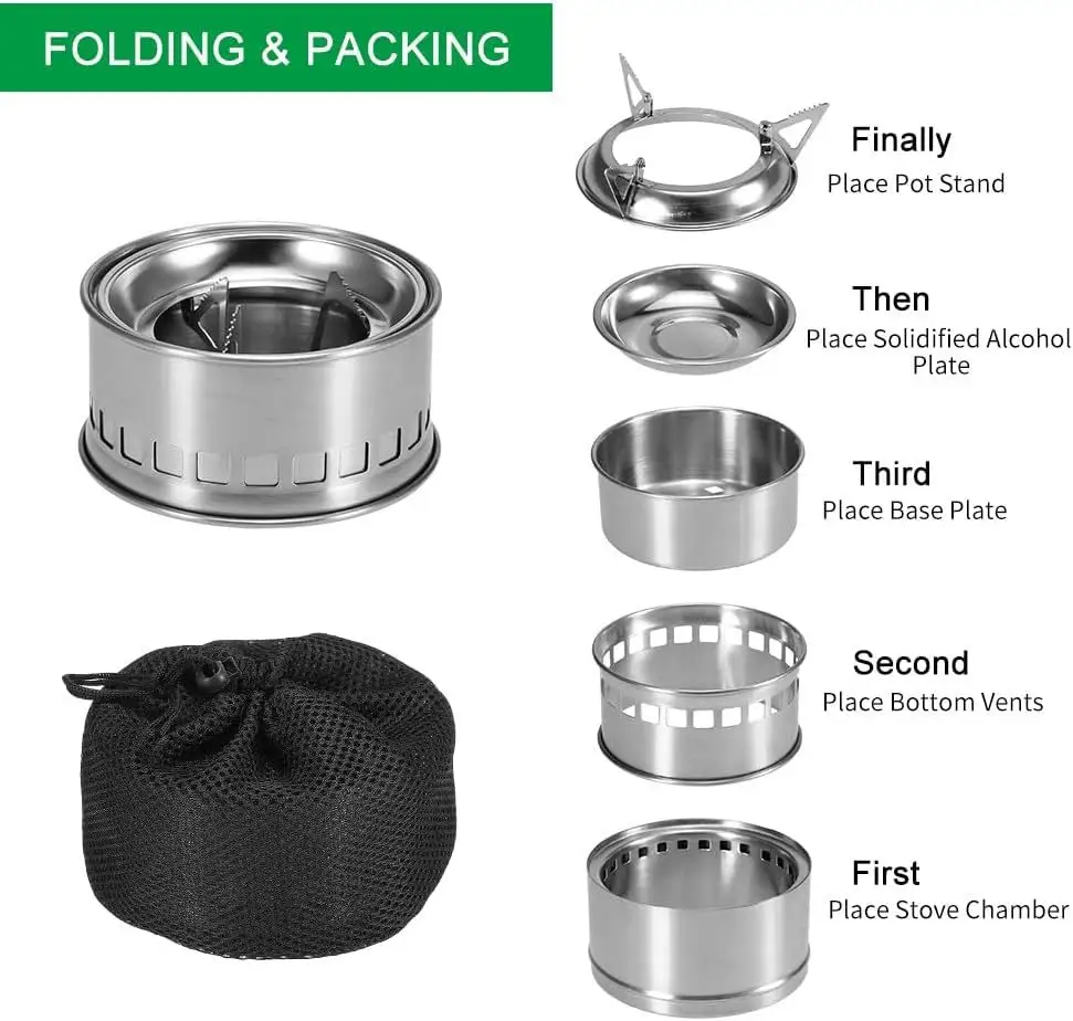 Portable Foldable Outdoor Pininc Cookingware Pot Pans Ultralight Stainless  Wood Stove Camping