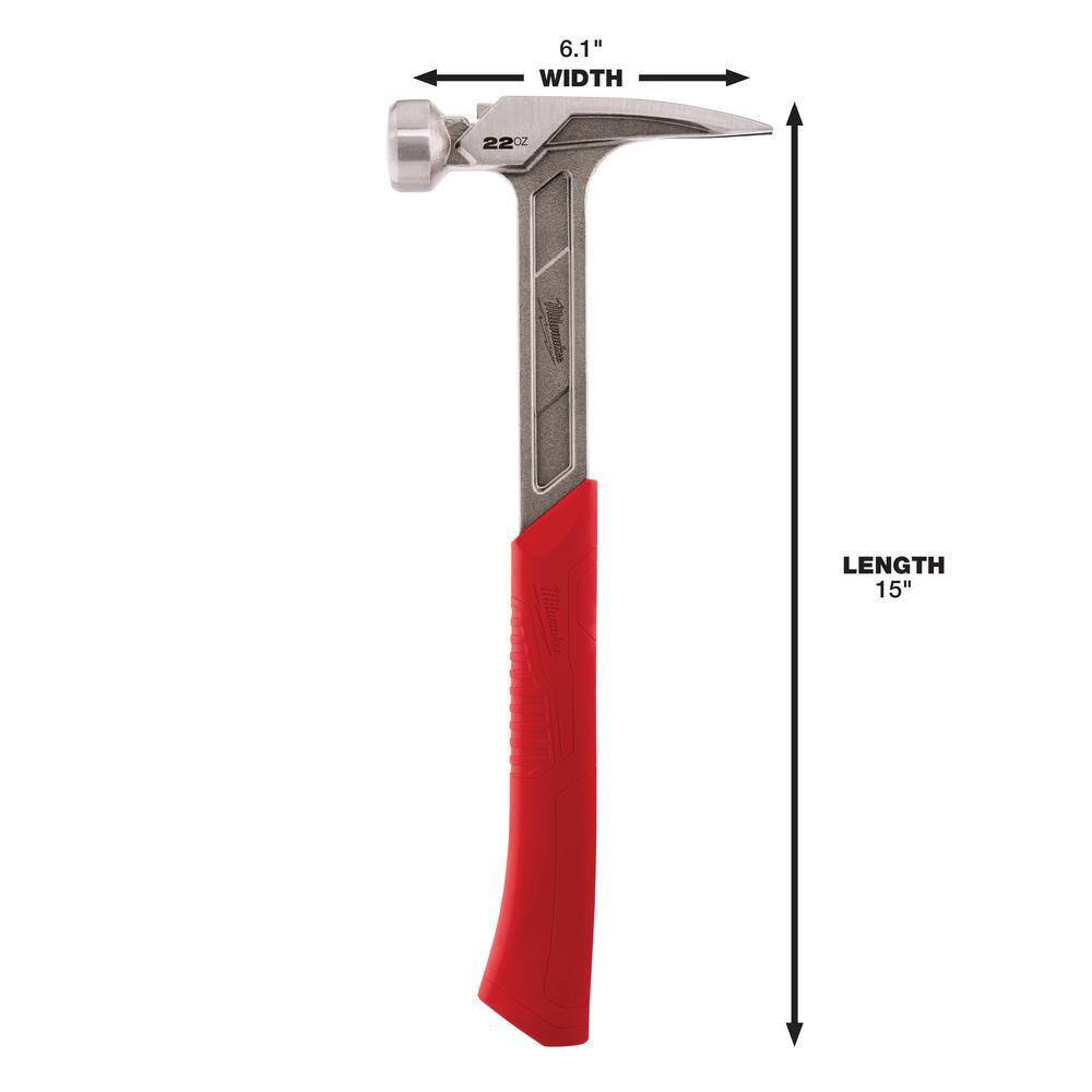 MW 22 oz. Smooth Face Framing Hammer with Hammer Loop 48-22-9023-48-22-8149