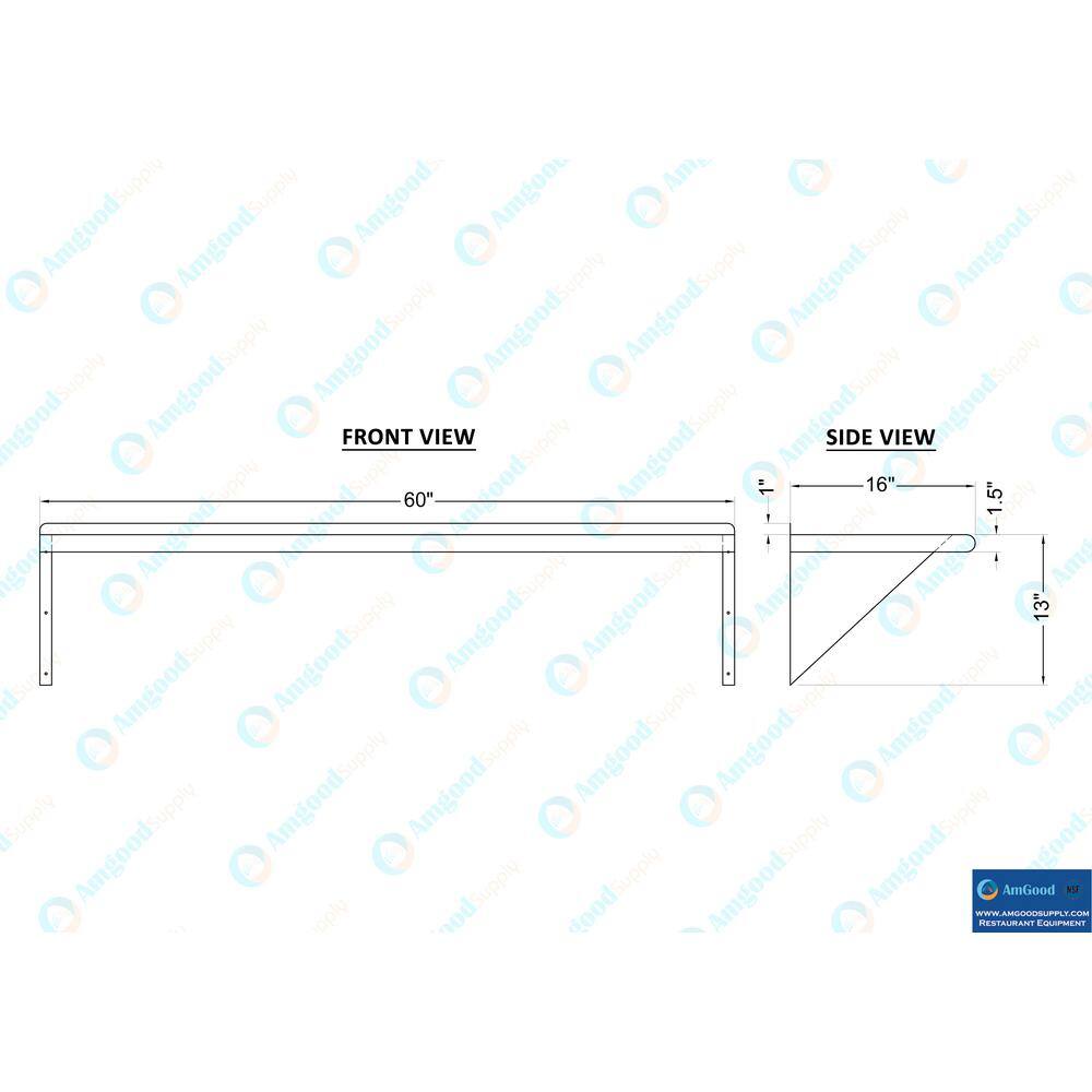 AMGOOD 16 in. x 60 in. Stainless Steel Wall Shelf. Kitchen Restaurant Garage Laundry Utility Room Metal Shelf with Brackets AMG WS-1660