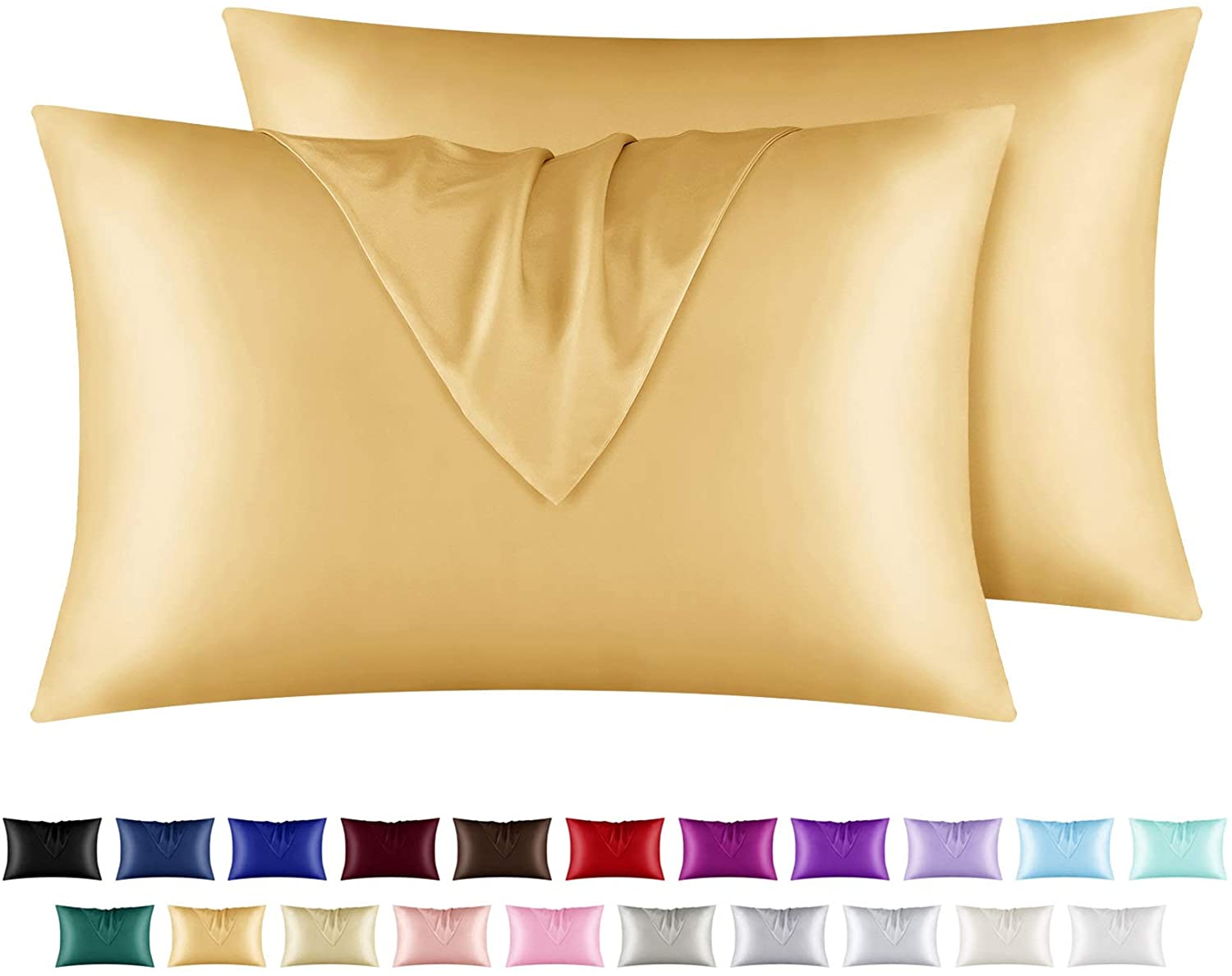 Satin Pillowcase for Hair and Skin, 2 pcs Silky Pillowcases with Envelop Closure