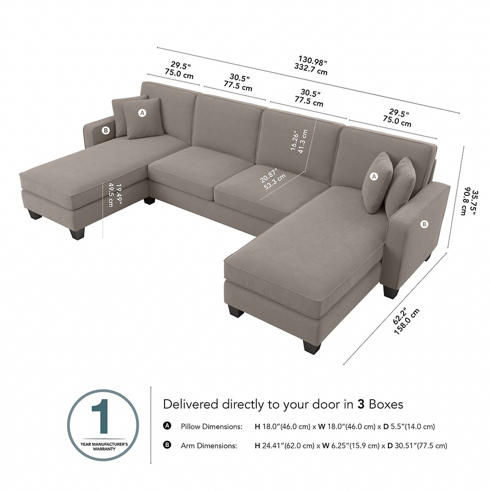 Stockton 130W Sectional Couch with Double Chaise by Bush Furniture