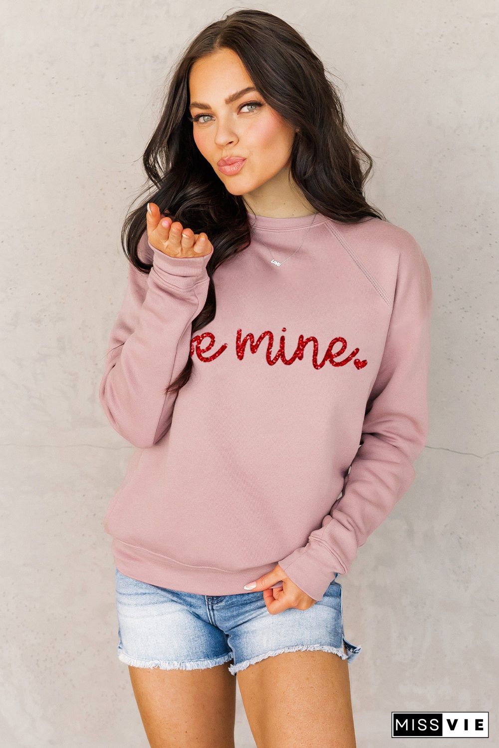 Pink Be Mine Glitter Pattern Print Pullover Sweatshirt