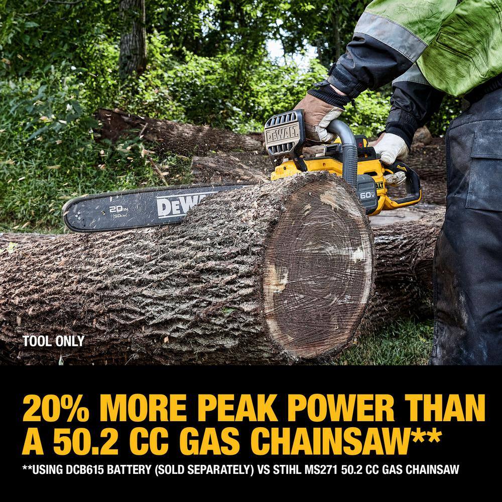 DW 60-Volt Maximum 20 in. Brushless Battery Powered Chainsaw Kit with Flexvolt 4Ah and 12Ah Batteries and Charger DCCS677Y1WCB612