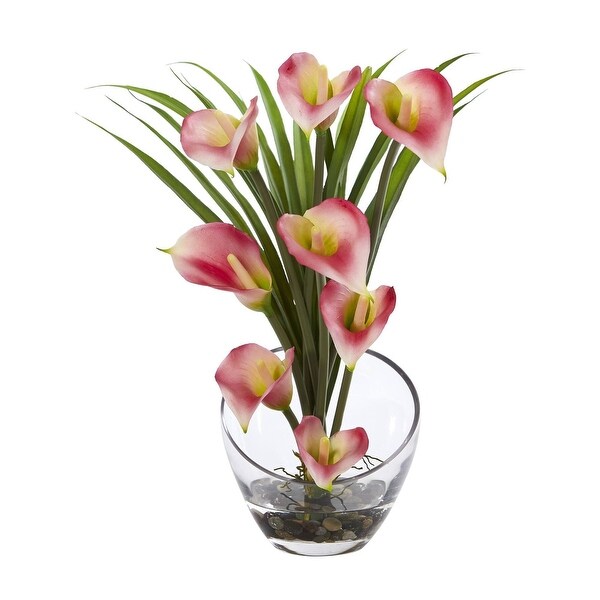 Nearly Natural 15.5 Calla Lily and Grass Artificial Arrangement in Vase