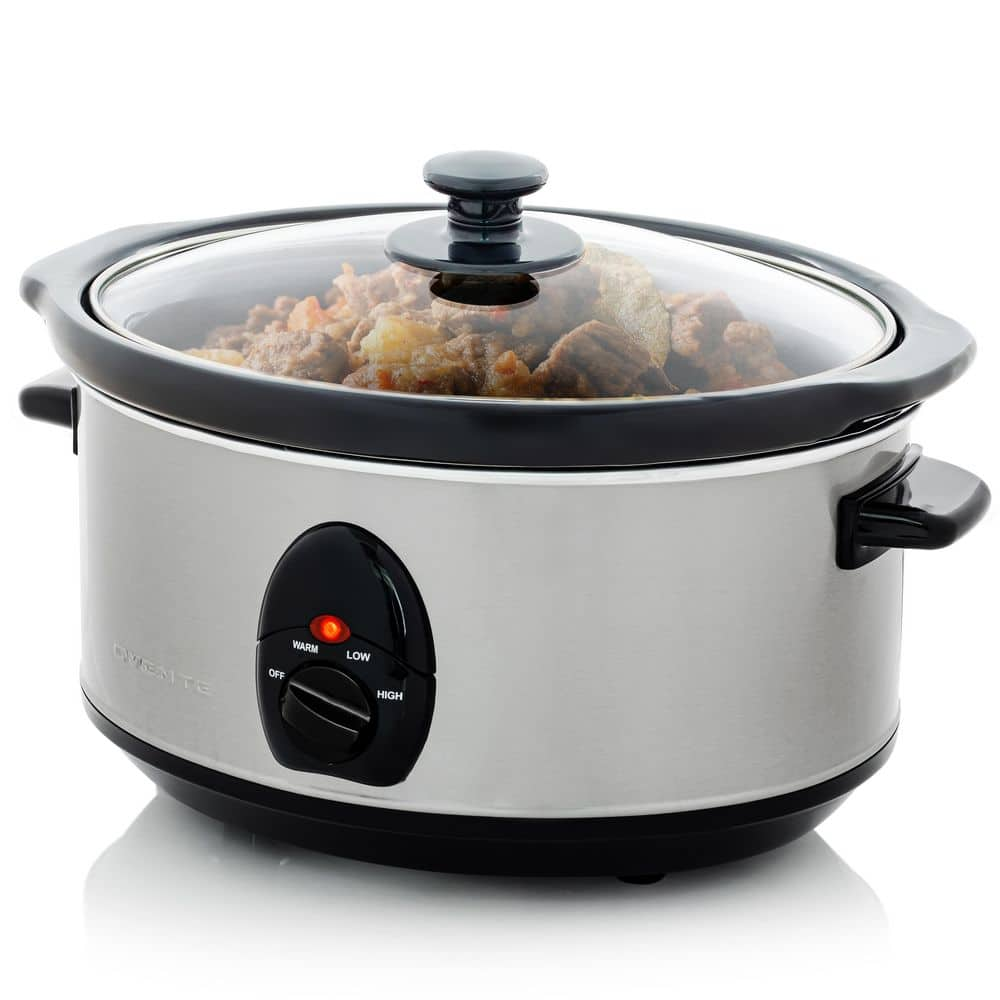 OVENTE 3.7 qt. Stainless Steel Electric Slow Cooker with Heat-Tempered Glass Lid, Adjustable Temperature Control, (SLO35ABR) SLO35ABR