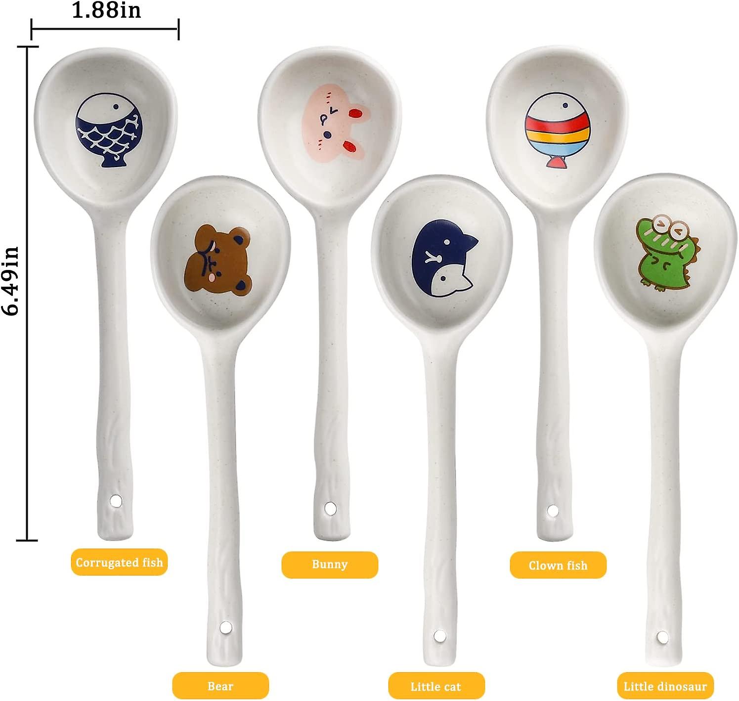 Porcelain Soup Spoons Set Of 6 Long Handle Japanese Round Soup Spoon Hand-painted Asian Soup Spoon (model 2#)