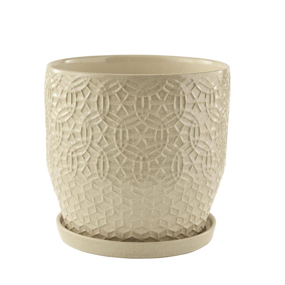 Trendspot 12 in. Dia Ivory Rivage Ceramic Planter CR10853-12B